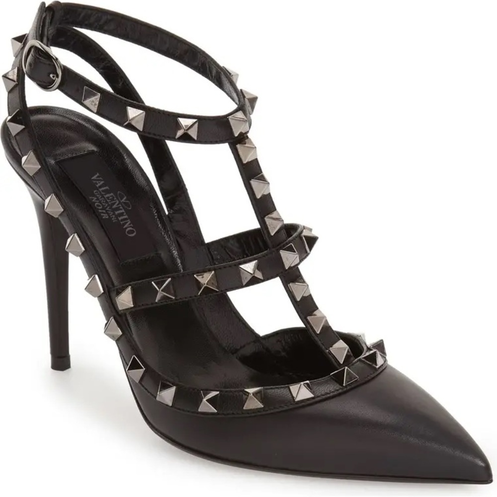 Valentino Noir Rockstud T-Strap Pointed Toe Pump